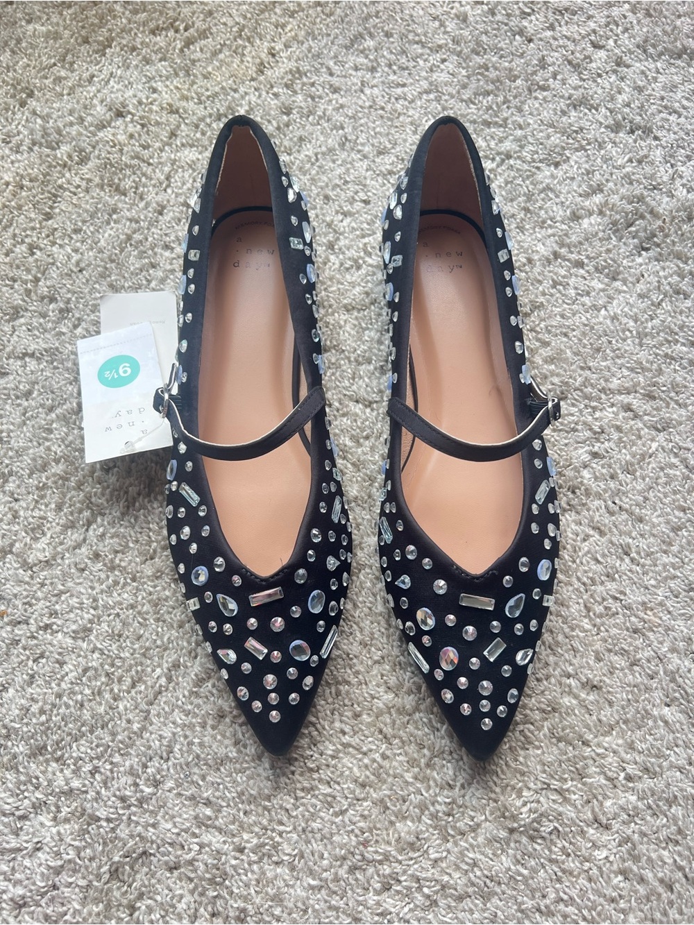 a new day Black Embellished Mary Jane Pointed Flats